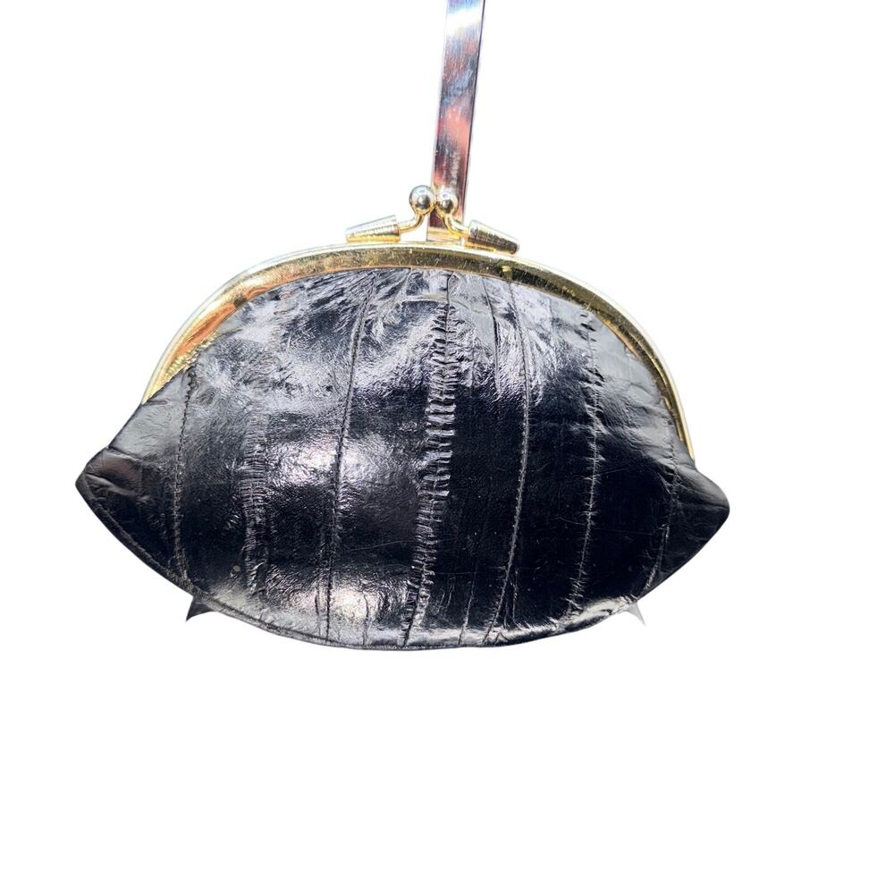 Lee Sands Black Eel Skin Coin Purse Kiss Lock Made in Korea Vintage